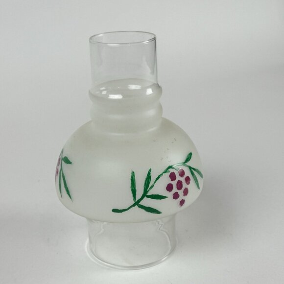Vintage Frosted Glass Hurricane Lamp Chimney Shade w Leaf Grapes Design - Picture 2 of 8